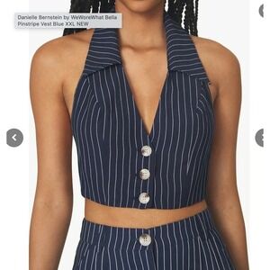 Danielle Bernstein WeWoreWhat Bella Pinstripe Halter Vest Wide Leg Pant Set 2